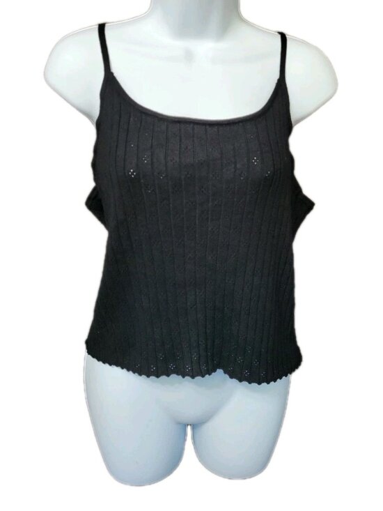 No Boundaries Tops - VTG Y2K Tank Top Black Eyelet Womens Jrs XL Cropped Fairy Grunge Gothic Stretch